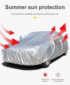 All weather car cover, metallic silver, full-length coverage with mirror openings
