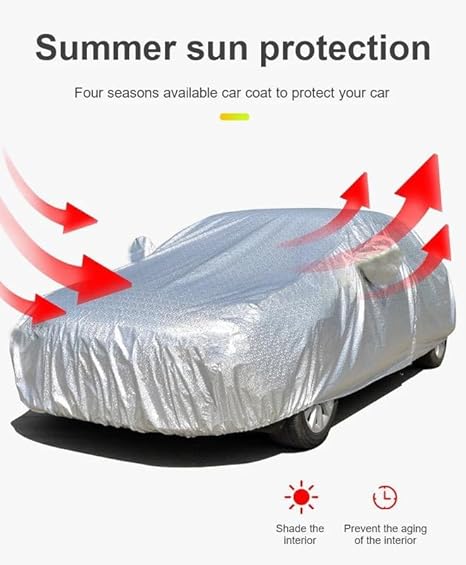 All weather car cover, metallic silver, full-length coverage with mirror openings