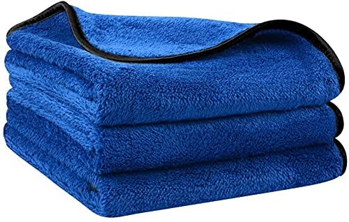 Blue microfiber cleaning cloth set folded with black-edged border