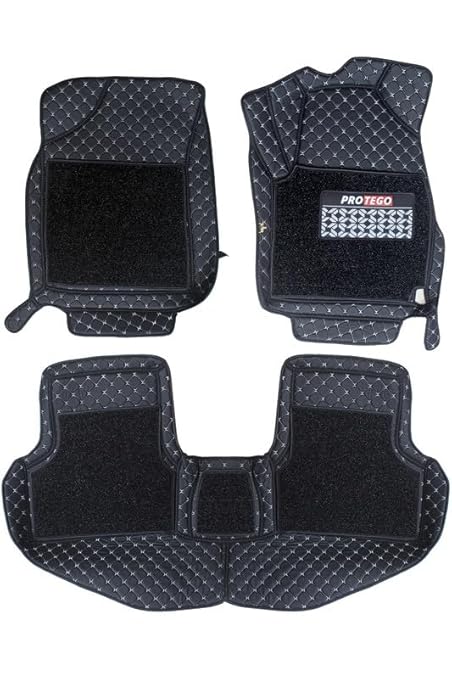PROTEGO 7D 7-Layer Car Mats Full Set Custom Fit for Hyundai Venue | Double-Stitched PU Leather + Velcro Bottom for Anti-Slip Grip | Mono Grass, Heavy Duty Vinyl, Non Woven Fabric,SoftFoam,XPE