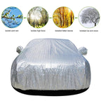 All weather car cover, metallic silver, front mirror pockets and elastic hem