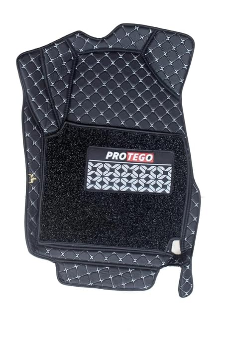 Custom-fit car floor mat with diamond-stitched border and PROTEGO logo carpet panel