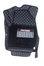 Custom-fit car floor mat with diamond-stitched border and PROTEGO logo carpet panel