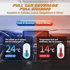 All-weather car cover insulation display on vehicle, blue left and red right panels