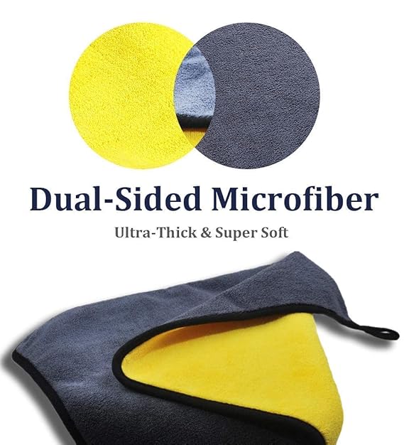 Dual-sided microfiber cloth: yellow and dark gray with dark border