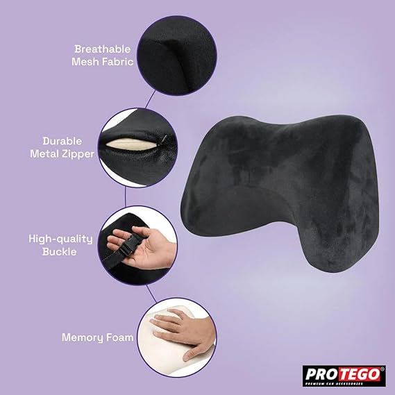 Car neck rest pillow, curved dark memory foam with plush velvet-like cover