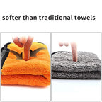 Thick microfiber cleaning cloth, orange and gray double-sided, soft textured pile.