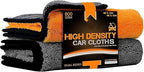Double-sided microfiber cleaning cloth set, orange and dark gray/black, thick pile.