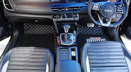 Front-row custom-fit car floor mats with diamond stitching and black carpet footwell inserts