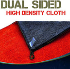 Corner view of double-sided microfiber cloth, red and dark gray with black binding.