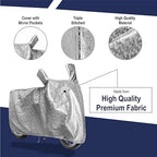 Silver scooter cover with mirror pockets and triple-stitched construction