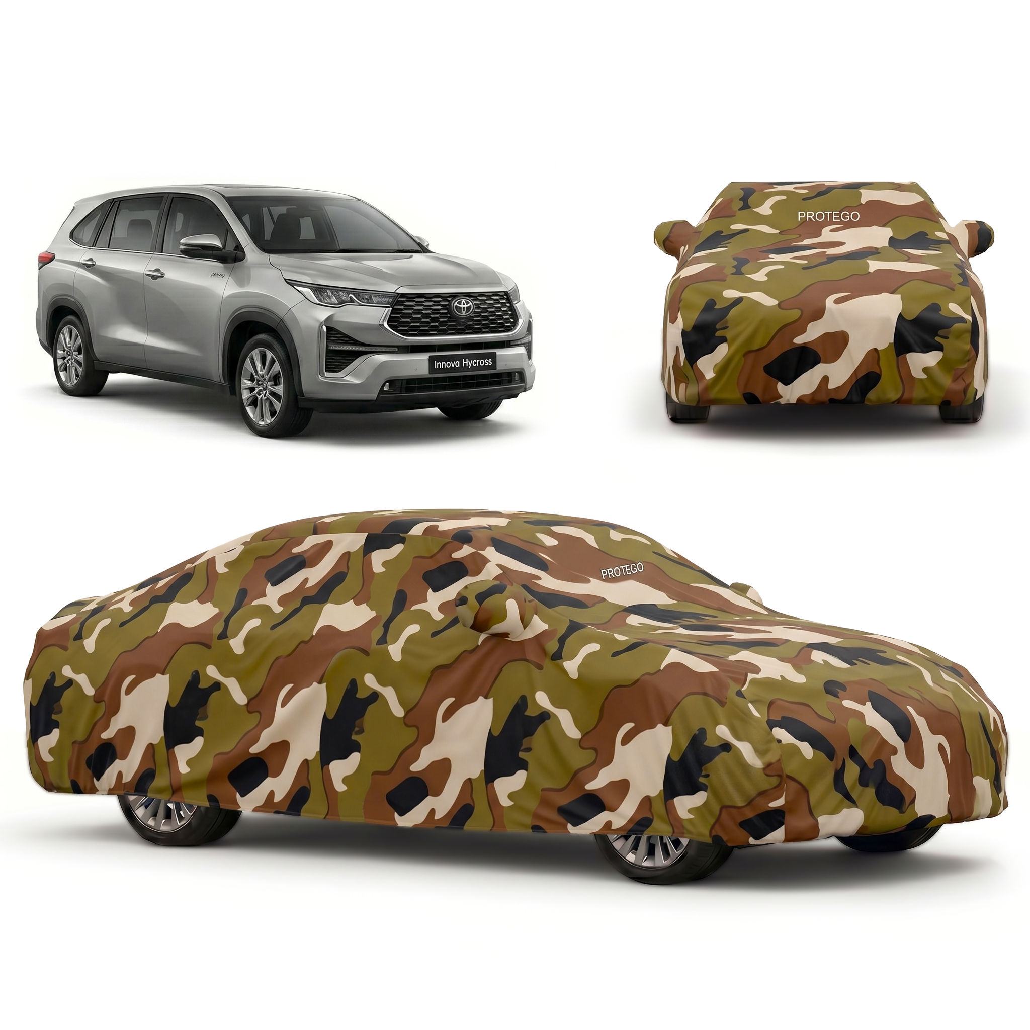 PROTEGO all-weather car cover, camouflage pattern, elastic fit with mirror pockets