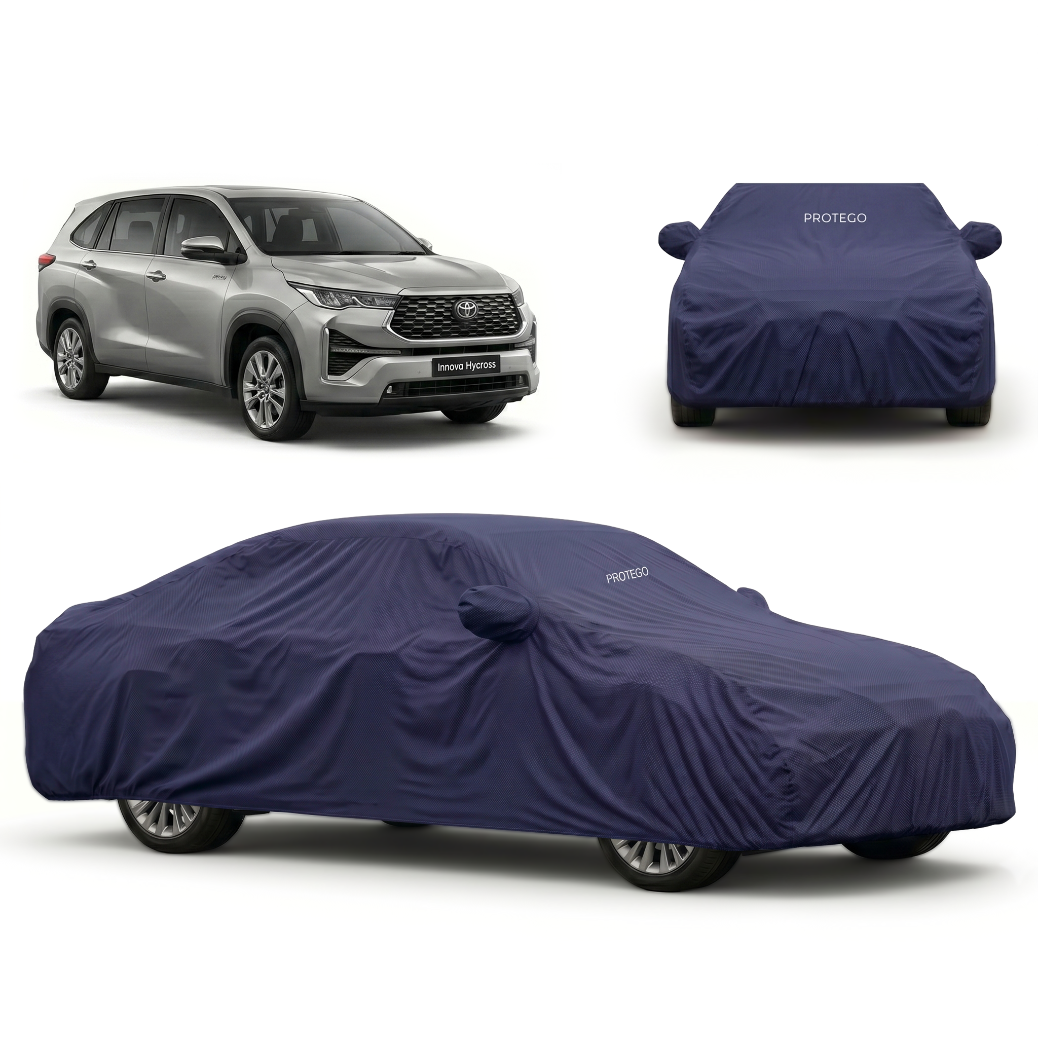 PROTEGO all-weather car cover, navy blue, elastic fit with mirror pockets